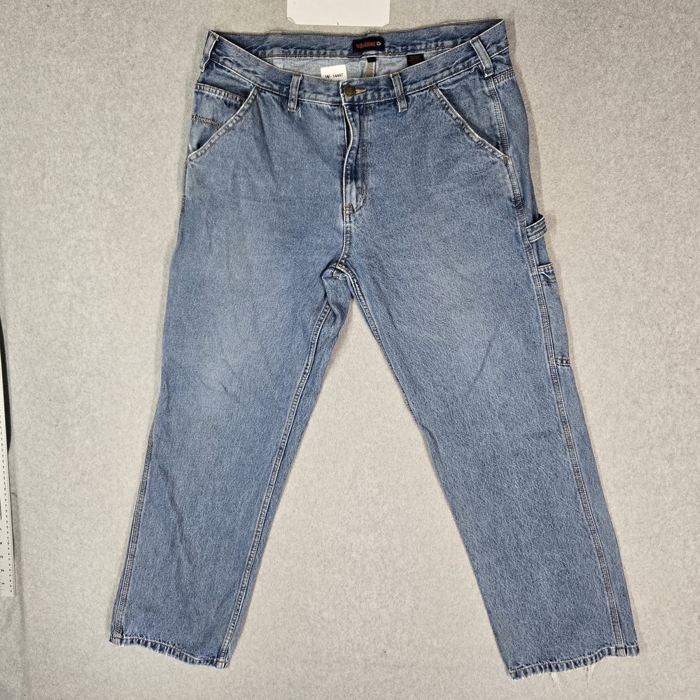 Wolverine Men Jeans 36X32 Blue Denim Cargo Carpenter 30" Inseam Pockets